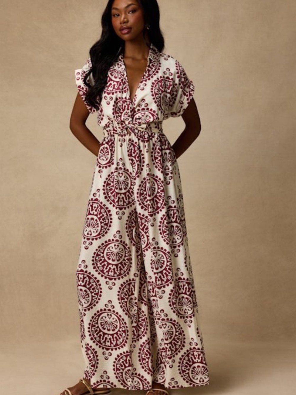 Lulus Dolla White And Magenta Boho Print Wide-leg Jumpsuit - Size M